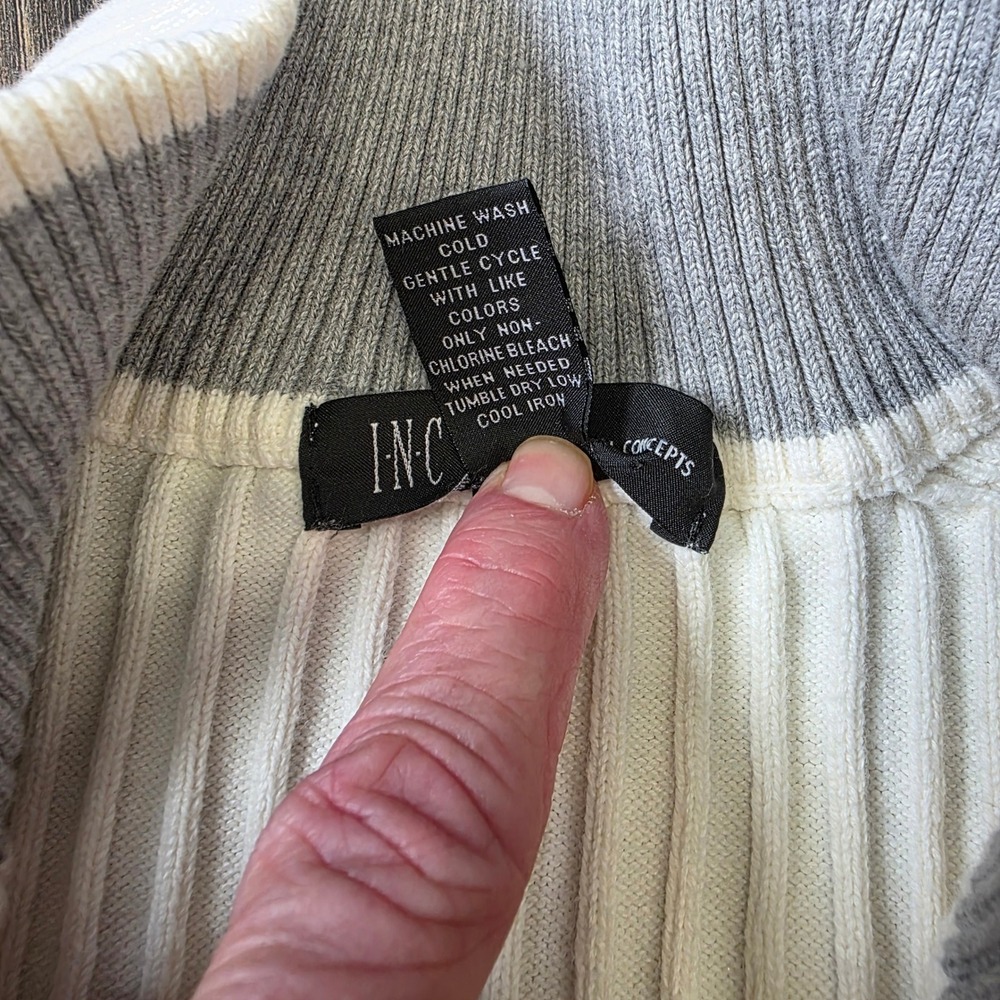 INC International Concepts Mens White Ribbed Quarter Zip Sweater XL Cotton Blend - Picture 8 of 9